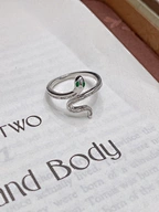 Adjustable Sterling Silver Snake-Shaped Ring with Pavé Cubic Zirconia